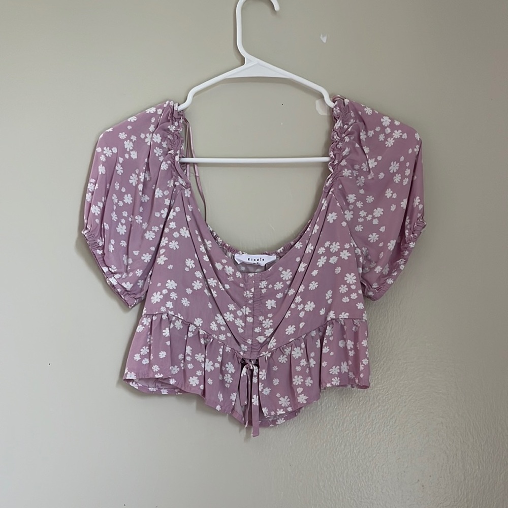 Purple and White Floral Blouse Crop Top
